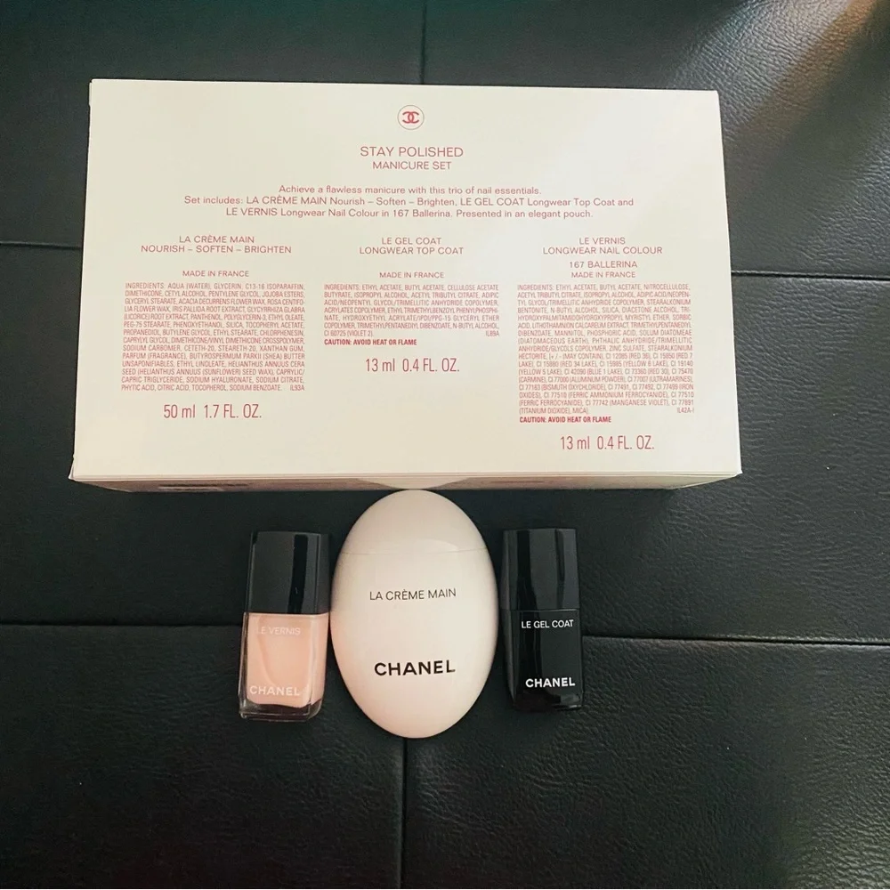 Chanel Gold Cosmetic Pouch with Nail Polish and Hand Cream